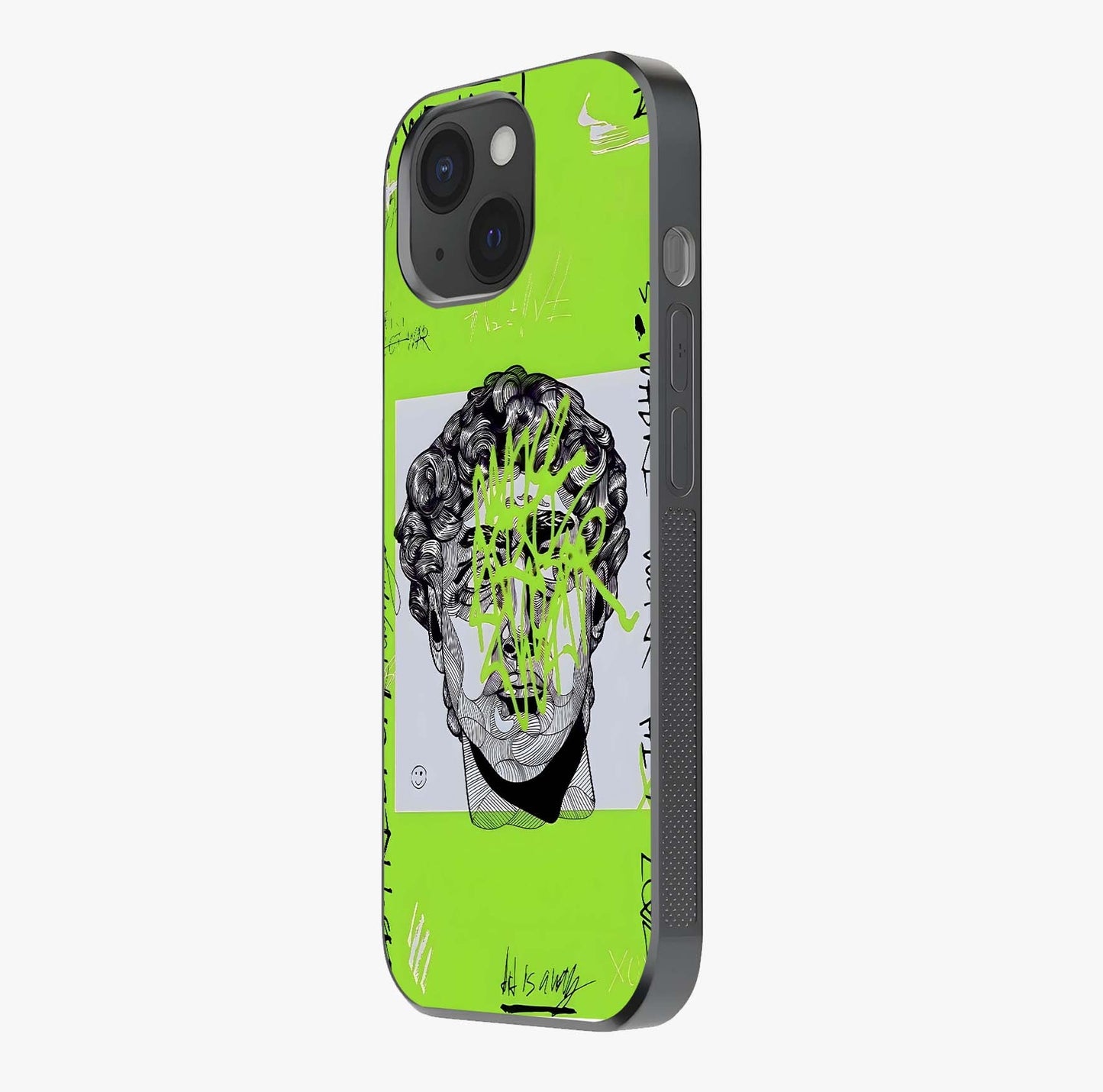 Neo Graffiti Rebellion Glass Case photographed in natural light showing reflective finish and design depth.