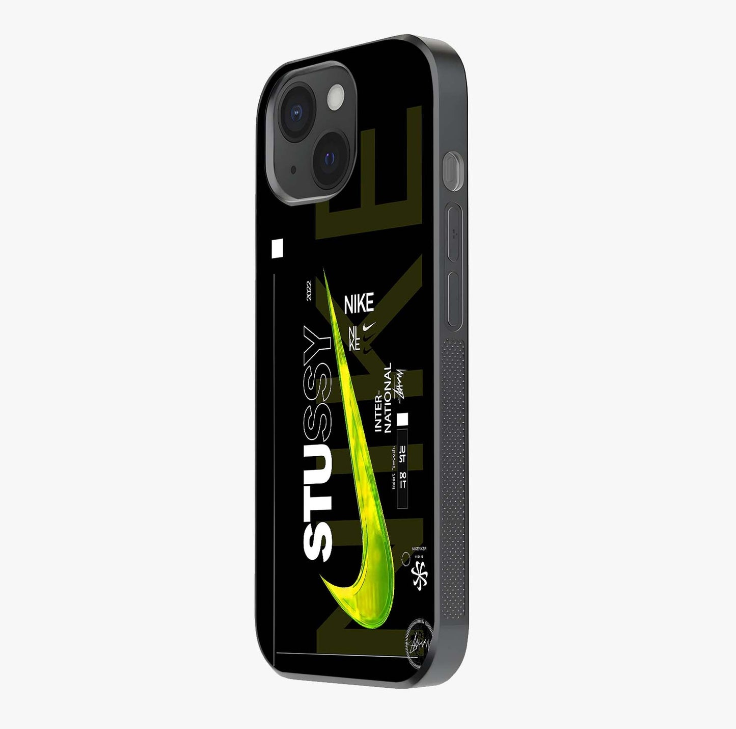 Neon Street Edition Glass Case photographed in natural light showing reflective finish and design depth.