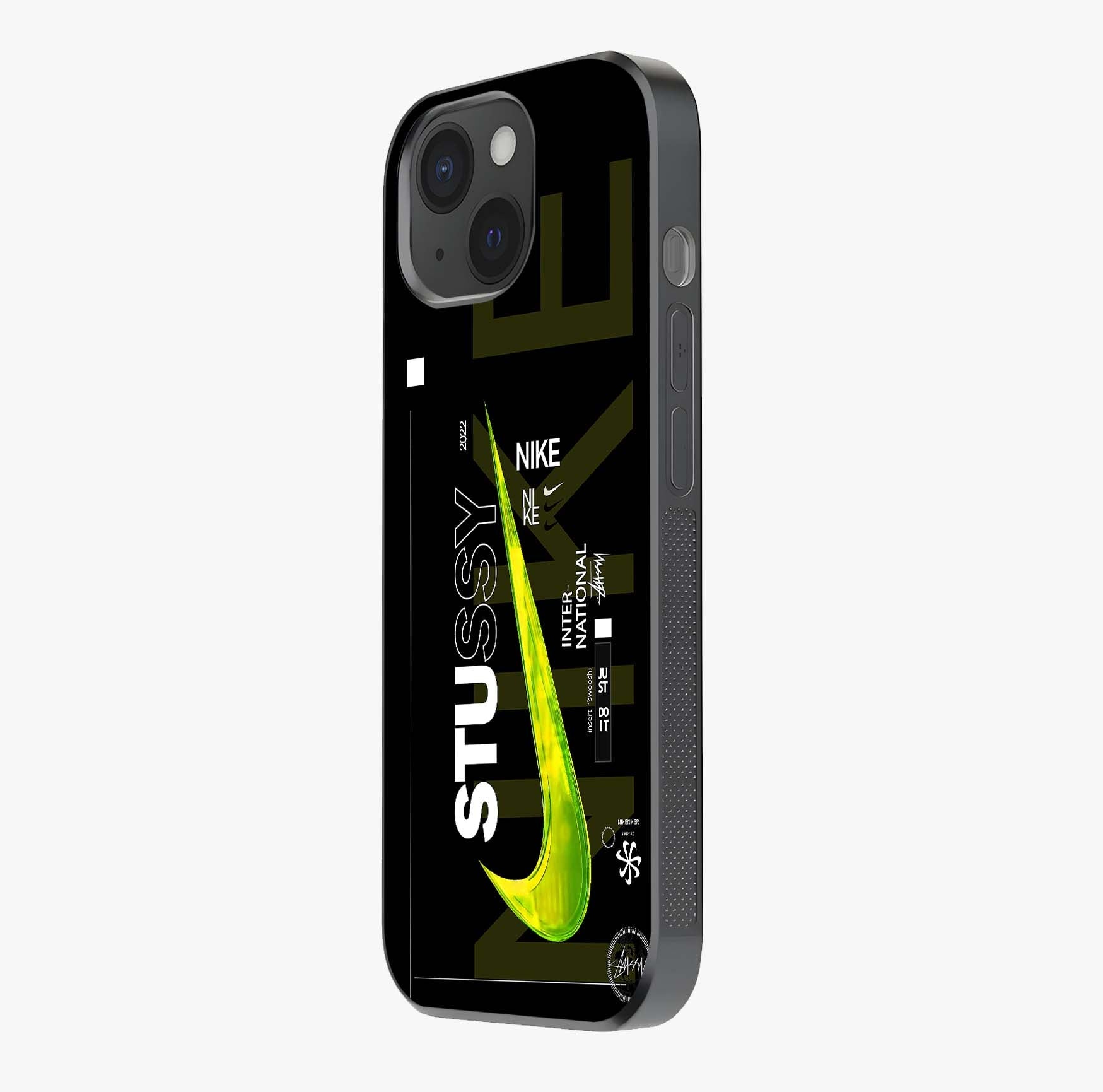 Neon Street Edition Glass Case photographed in natural light showing reflective finish and design depth.