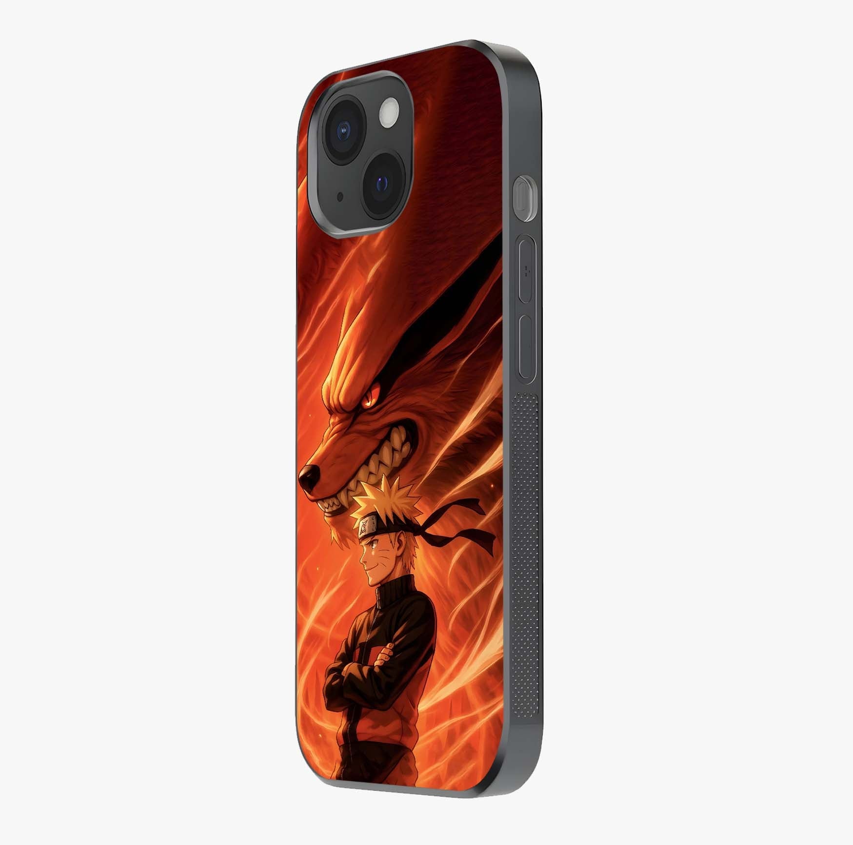Nine Tails Legacy Glass Case photographed in natural light showing reflective finish and design depth.