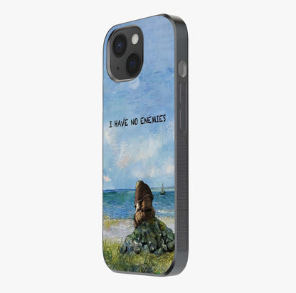 Peace Beyond War Glass Case photographed in natural light showing reflective finish and design depth.