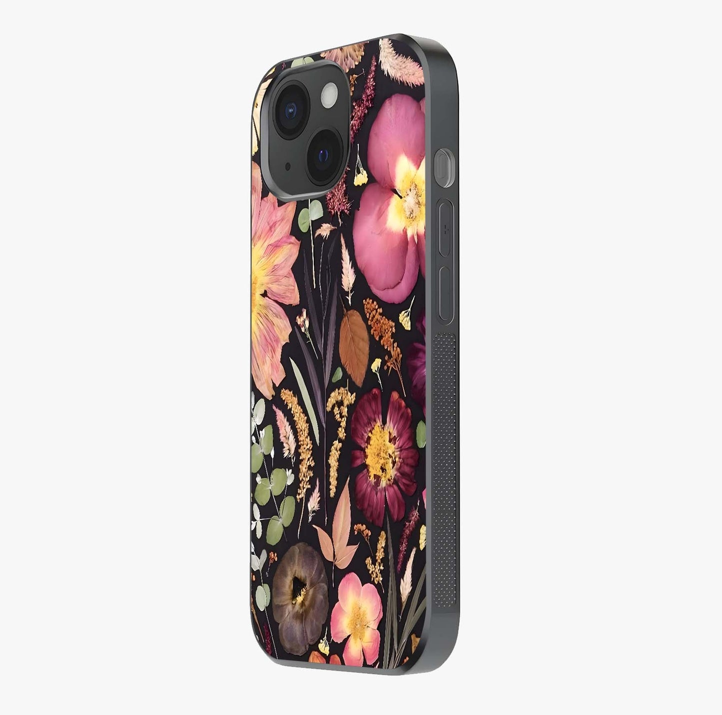 Petal Dream Tapestry Glass Case photographed in natural light showing reflective finish and design depth.