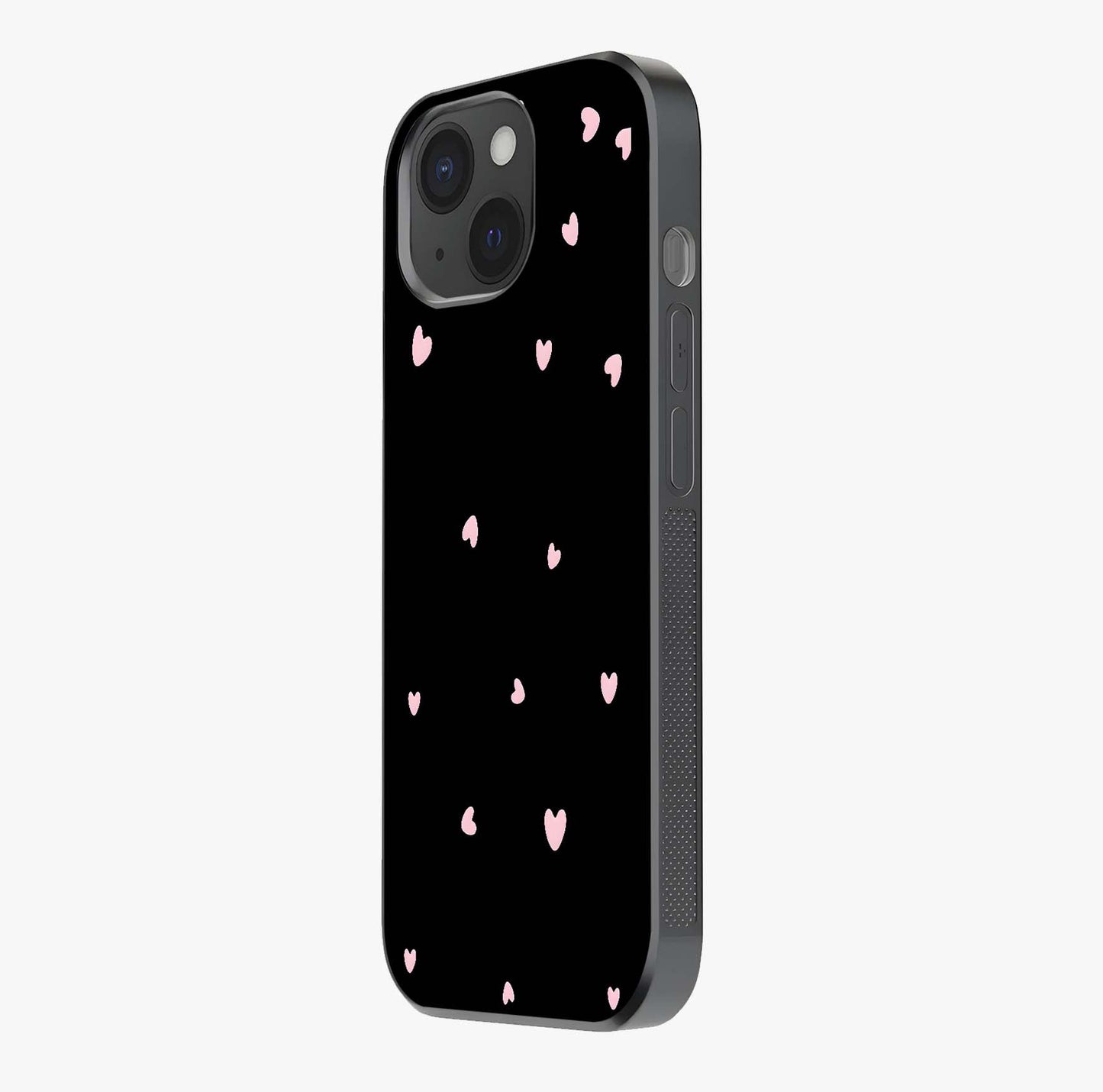 Pink Love Drops Glass Case photographed in natural light showing reflective finish and design depth.