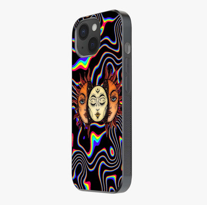 Psychedelic Sun Glass Case photographed in natural light showing reflective finish and design depth.