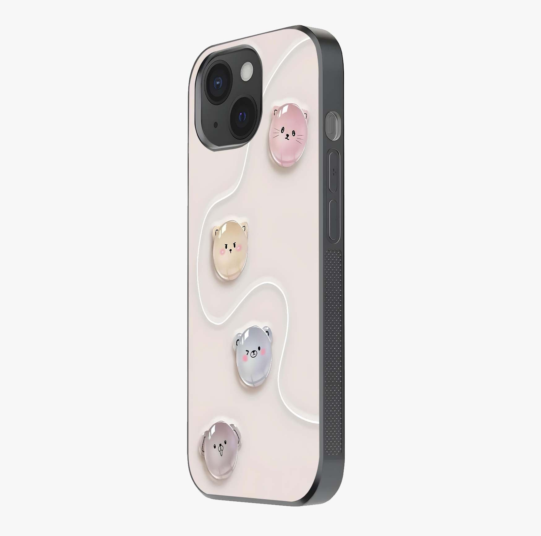 Puffy Face Parade Glass Case photographed in natural light showing reflective finish and design depth.