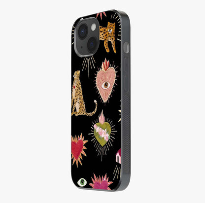 Sacred Jungle Heart Glass Case photographed in natural light showing reflective finish and design depth.