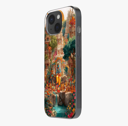 Sacred Sunlight Gods Glass Case photographed in natural light showing reflective finish and design depth.