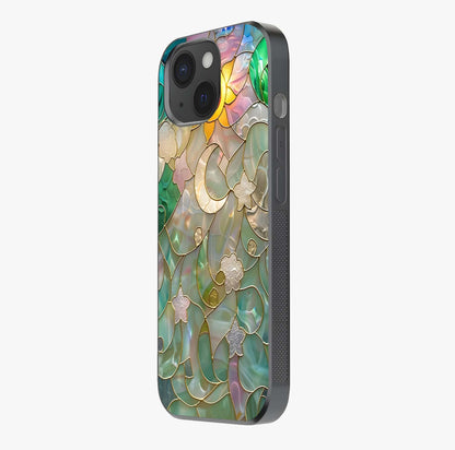 Stained Sunrise Glow Glass Case photographed in natural light showing reflective finish and design depth.