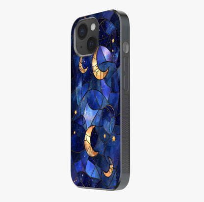 Starlit Sky Tapestry Glass Case photographed in natural light showing reflective finish and design depth.