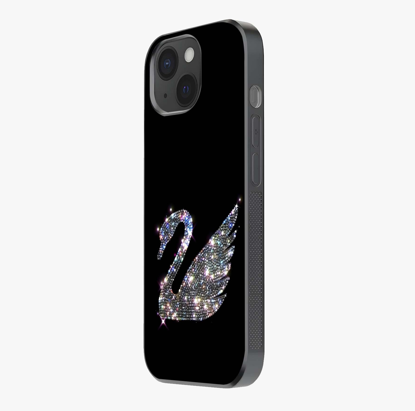 Starlit Swan Grace Glass Case photographed in natural light showing reflective finish and design depth.
