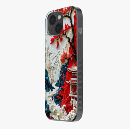 Whispers Of Sakura Waves Glass Case photographed in natural light showing reflective finish and design depth.