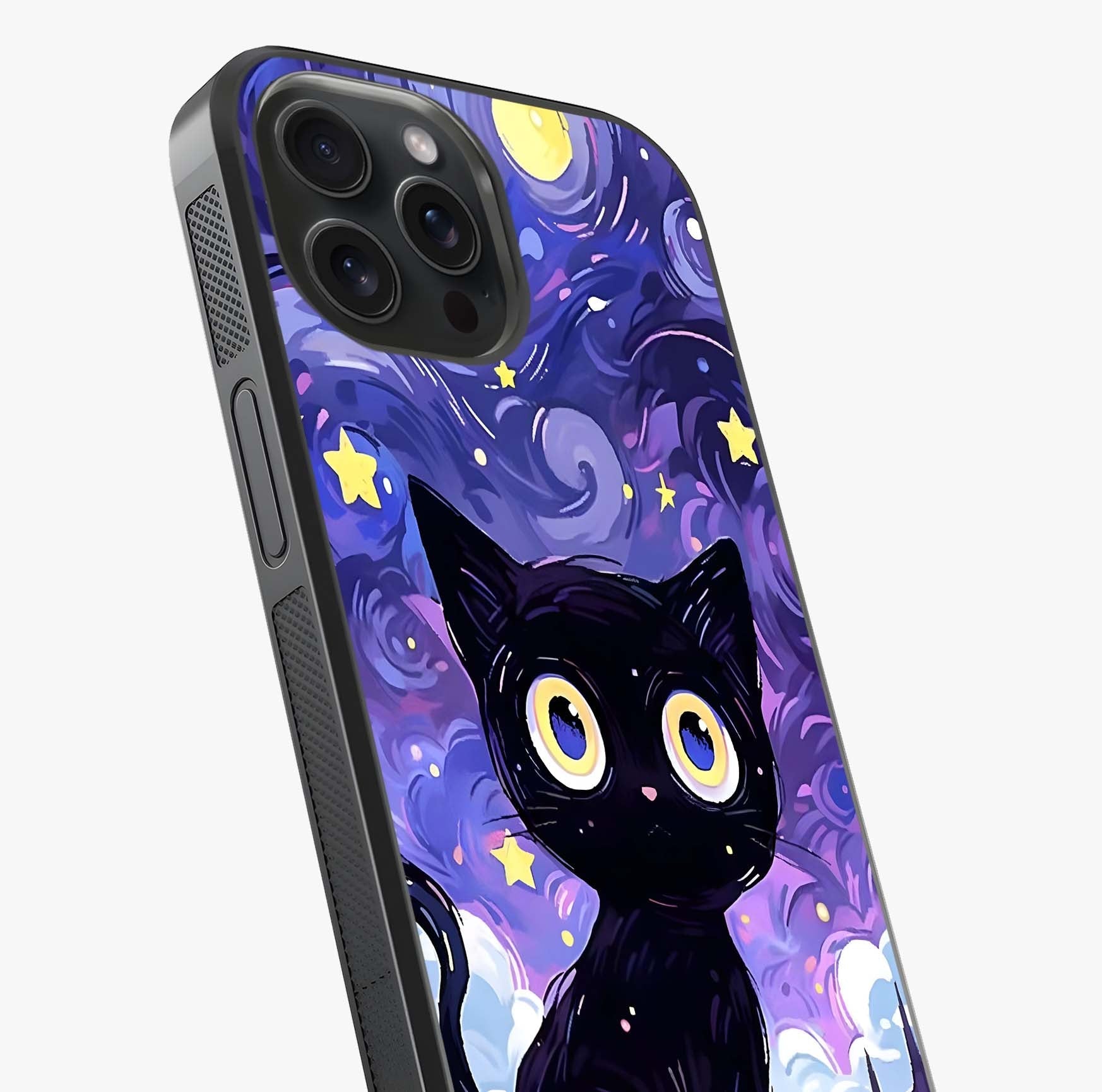 Abstract Cat Art Glass Case captured at a warm angle highlighting gloss, texture and premium glass finish.