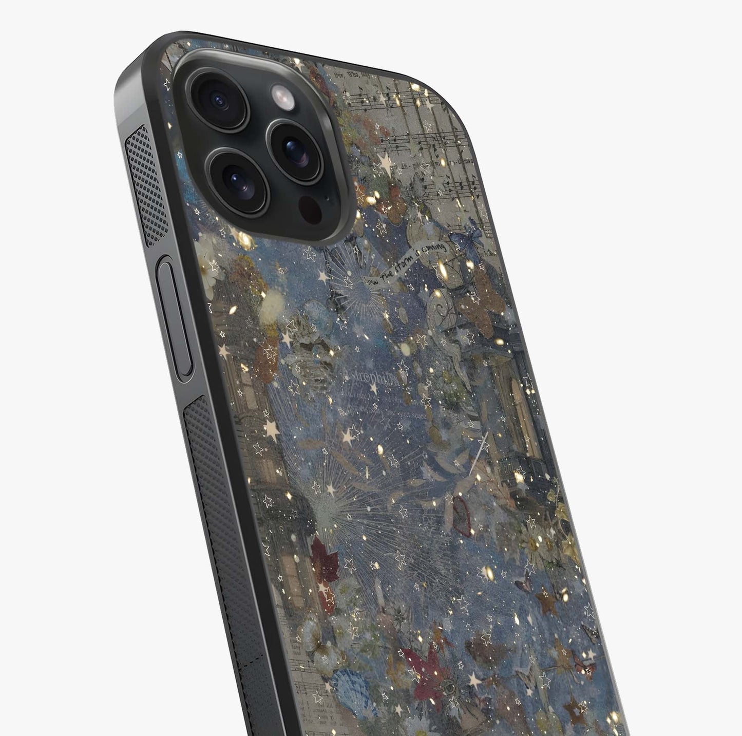 Aesthetic Astrolophia Glass Case captured at a warm angle highlighting gloss, texture and premium glass finish.