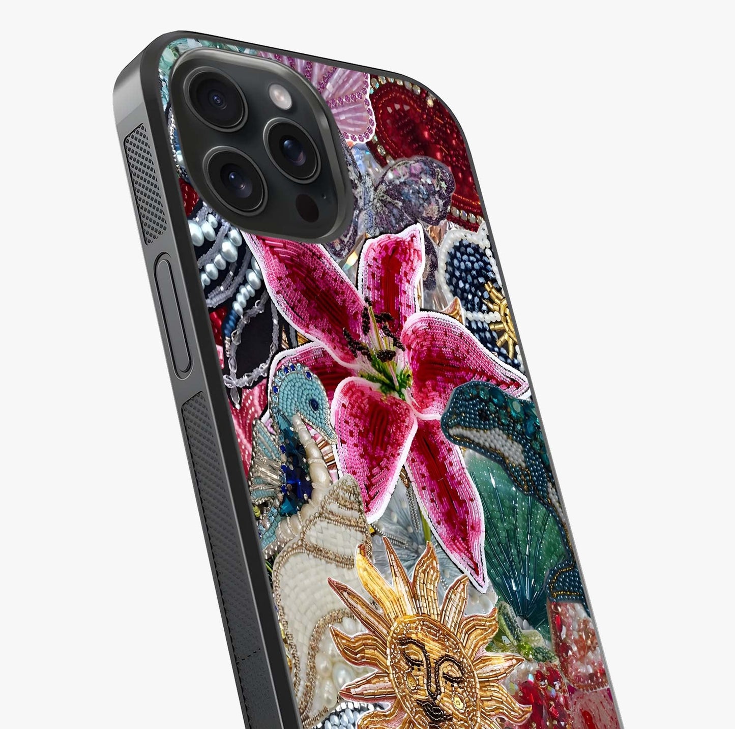 Beaded Garden Fantasy Glass Case captured at a warm angle highlighting gloss, texture and premium glass finish.