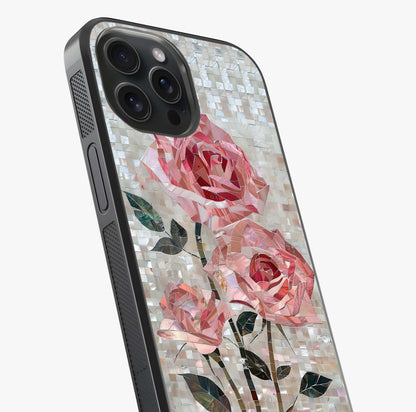 Blush Mosaic Bloom Glass Case captured at a warm angle highlighting gloss, texture and premium glass finish.