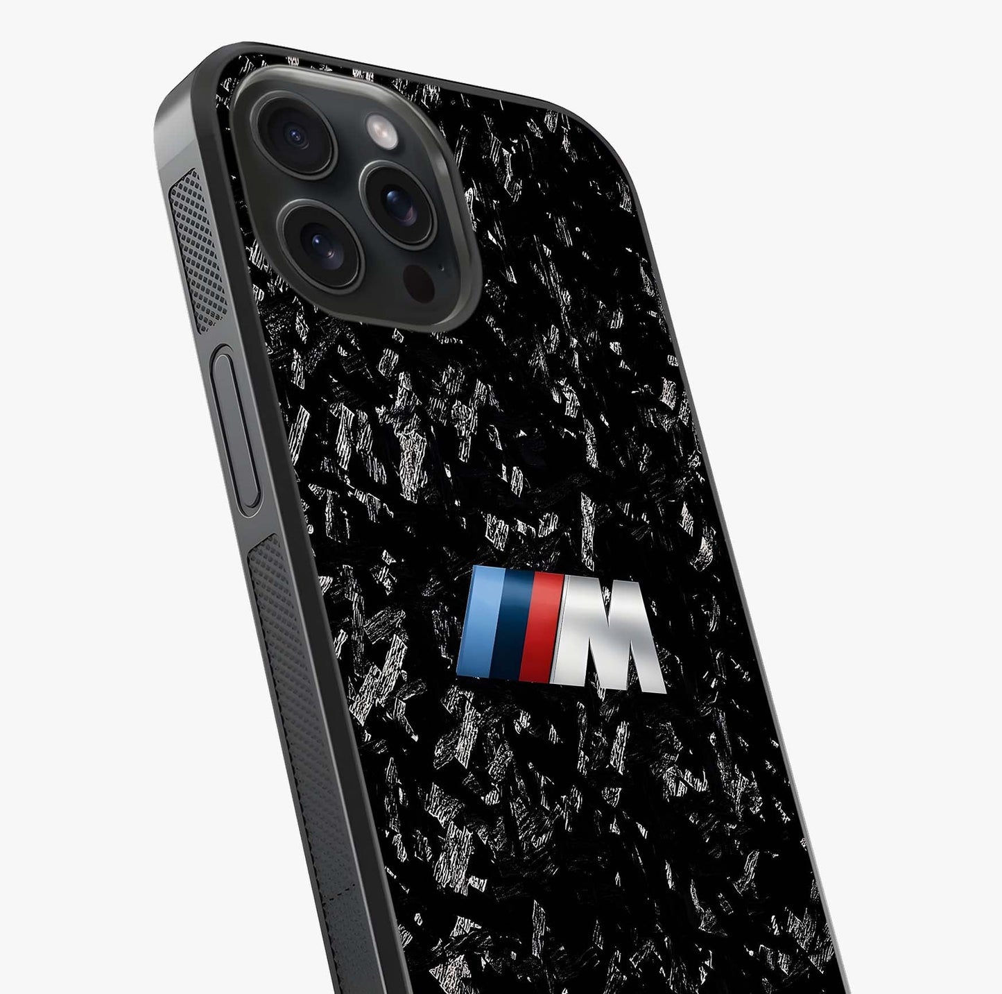Carbon Speed Mark Glass Case captured at a warm angle highlighting gloss, texture and premium glass finish.