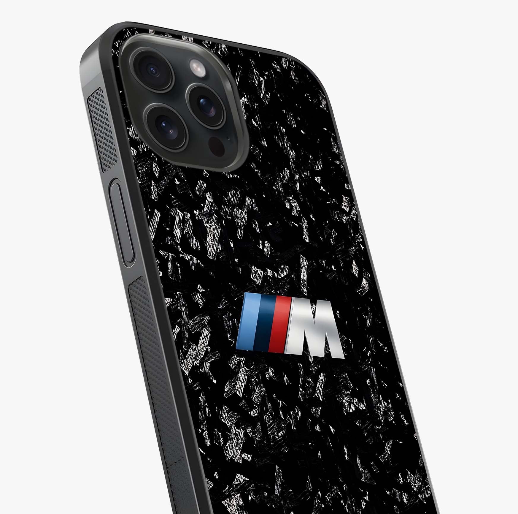 Carbon Speed Mark Glass Case captured at a warm angle highlighting gloss, texture and premium glass finish.