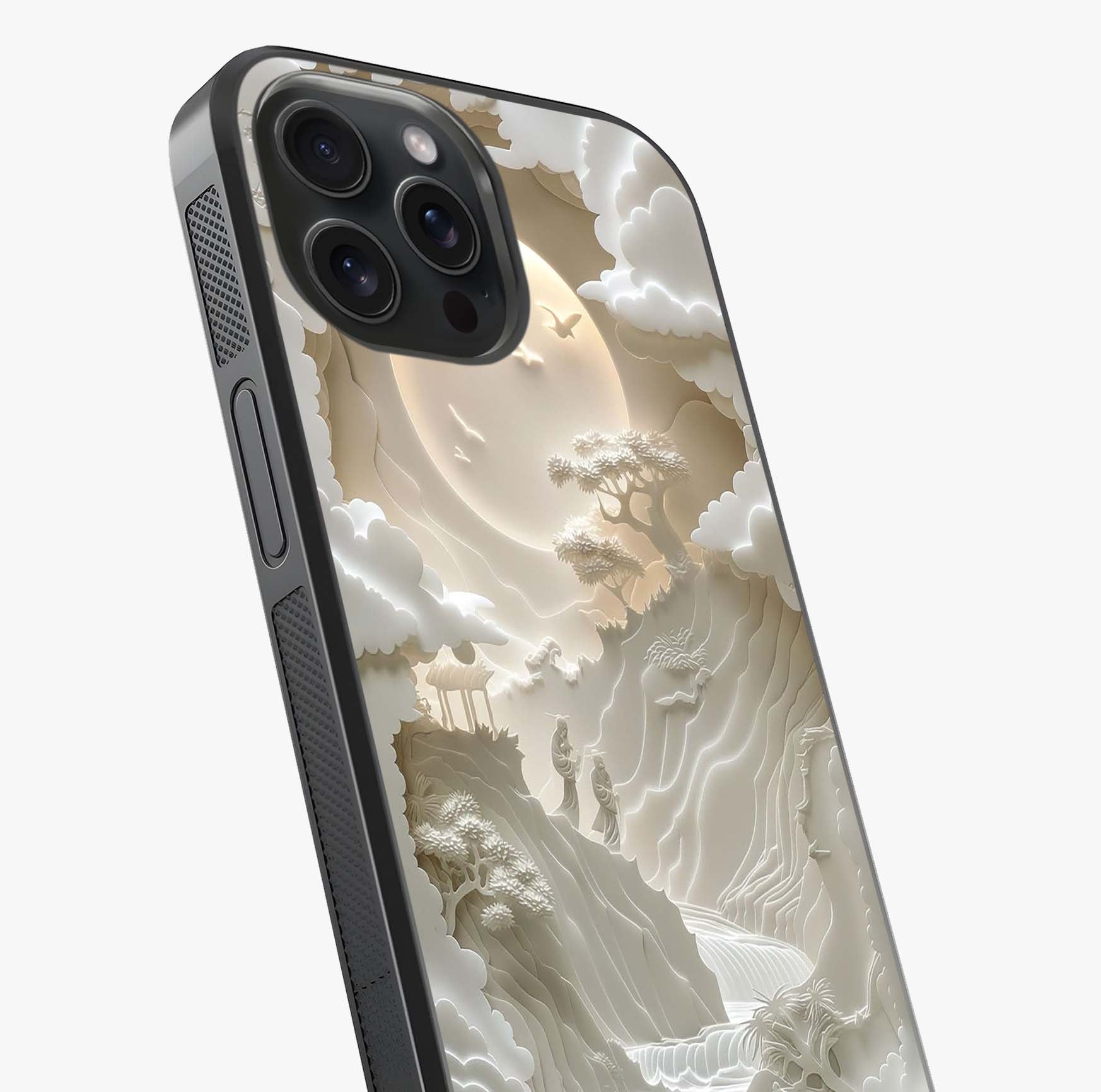 Celestial Origami Glass Case captured at a warm angle highlighting gloss, texture and premium glass finish.