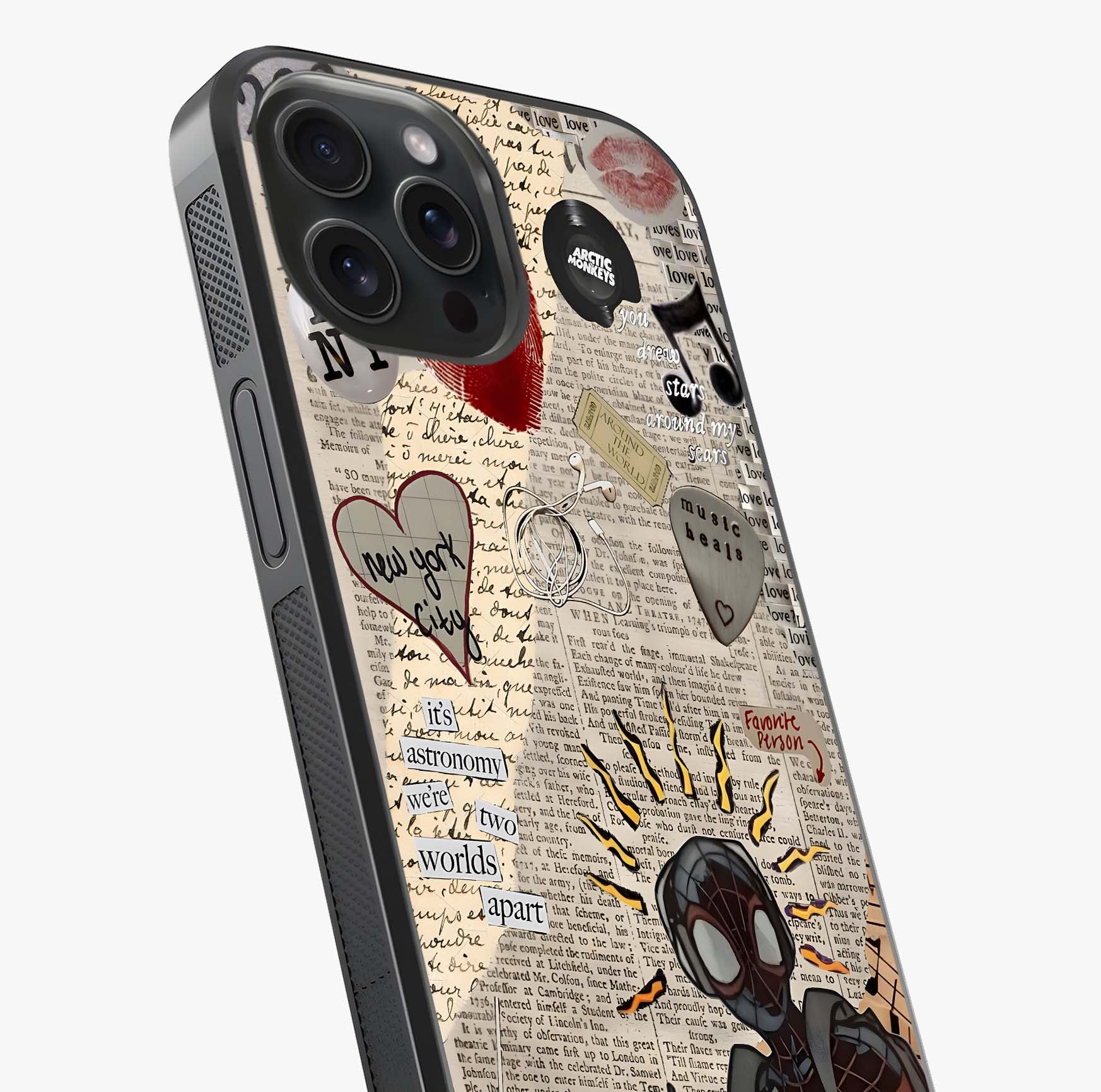 City Dream Sketch Glass Case captured at a warm angle highlighting gloss, texture and premium glass finish.