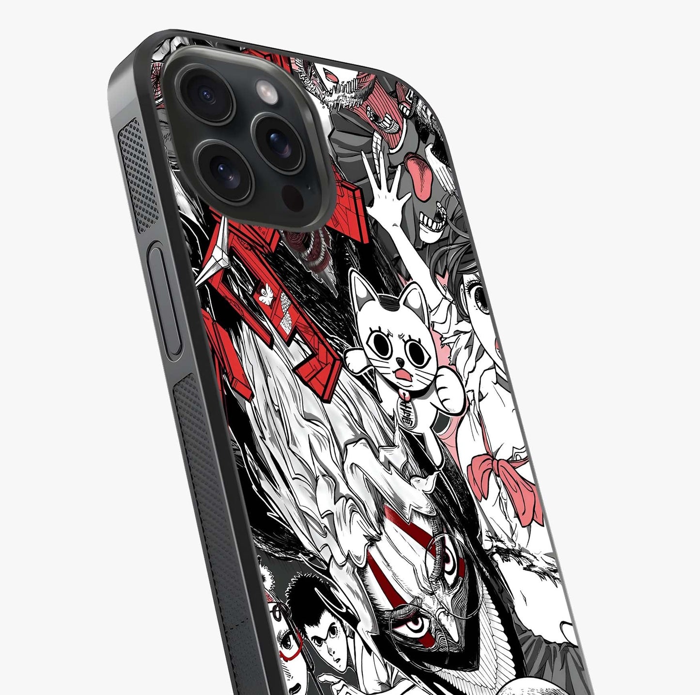 Crimson Chaos Panel Glass Case captured at a warm angle highlighting gloss, texture and premium glass finish.