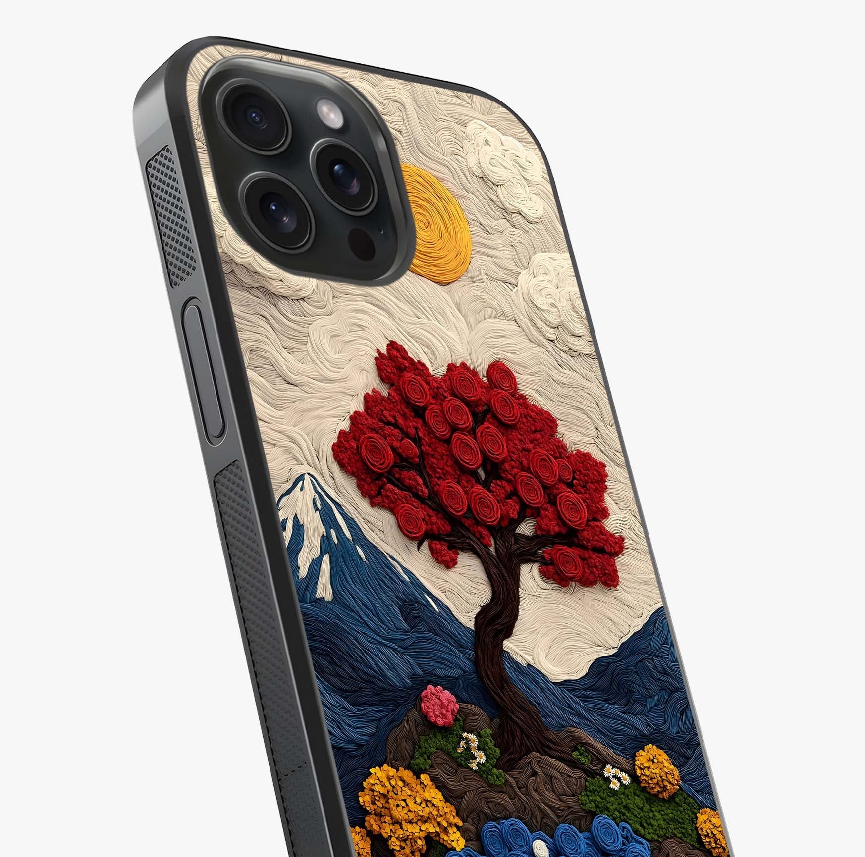 Eternal Nature Tapestry Glass Case captured at a warm angle highlighting gloss, texture and premium glass finish.