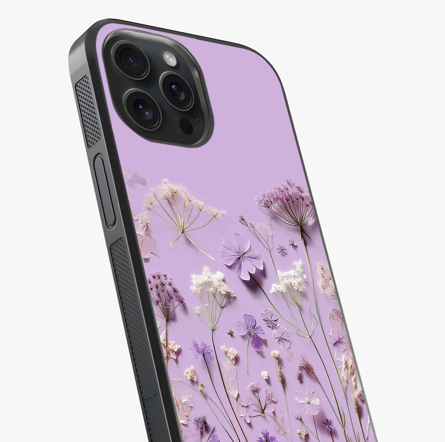 Lavender Blossom Dream Glass Case captured at a warm angle highlighting gloss, texture and premium glass finish.