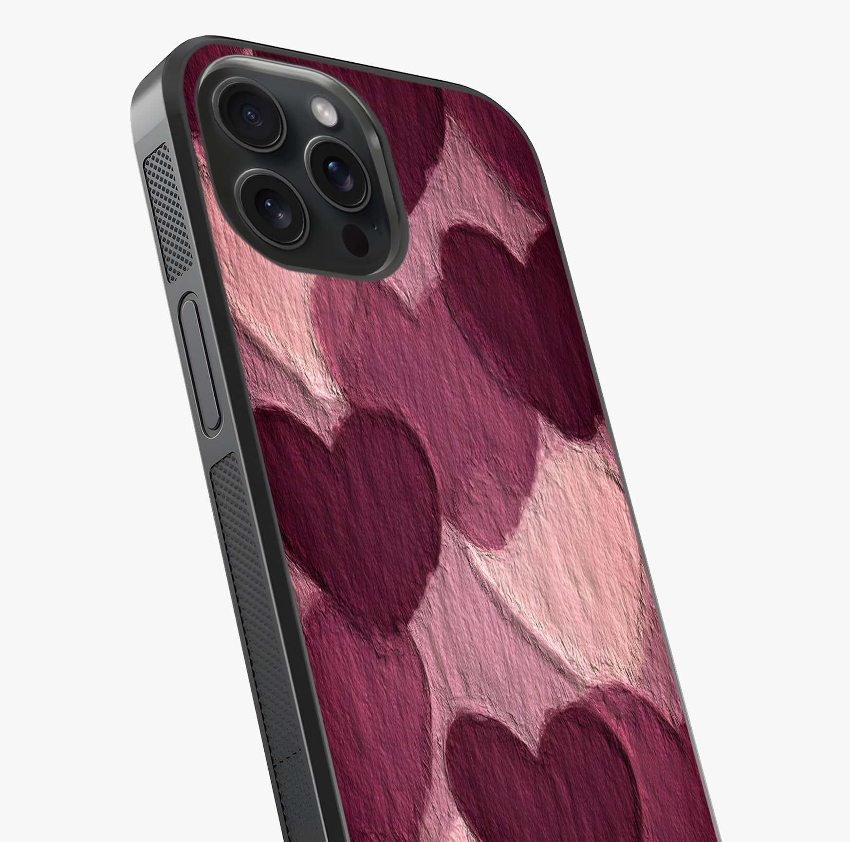 Layered Paper Hearts Glass Case captured at a warm angle highlighting gloss, texture and premium glass finish.