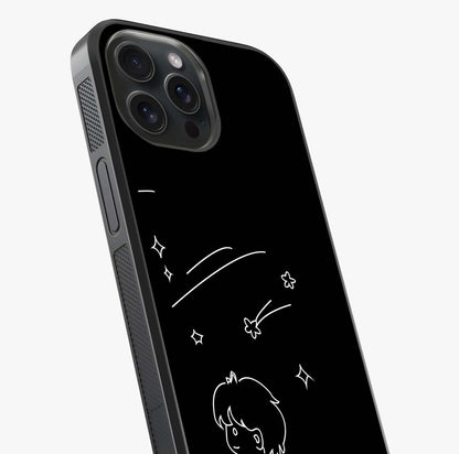 Line Art Boy With Shooting Stars Glass Case captured at a warm angle highlighting gloss, texture and premium glass finish.