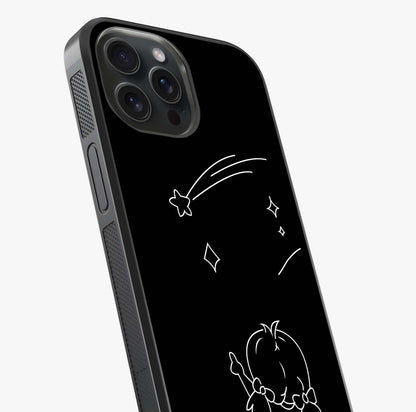 Line Art Girl With Shooting Stars Glass Case captured at a warm angle highlighting gloss, texture and premium glass finish.