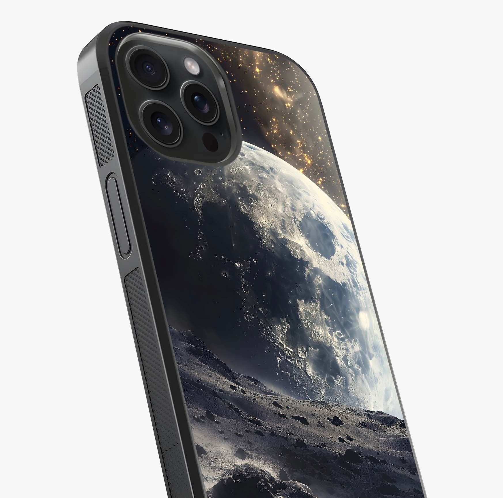 Lunar Horizon Glow Glass Case captured at a warm angle highlighting gloss, texture and premium glass finish.