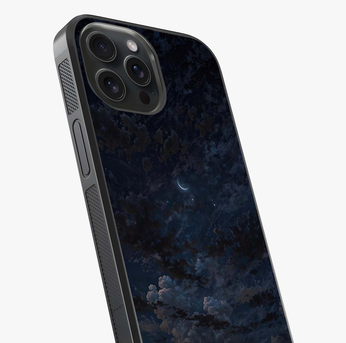 Lunar Veil Silence Glass Case captured at a warm angle highlighting gloss, texture and premium glass finish.
