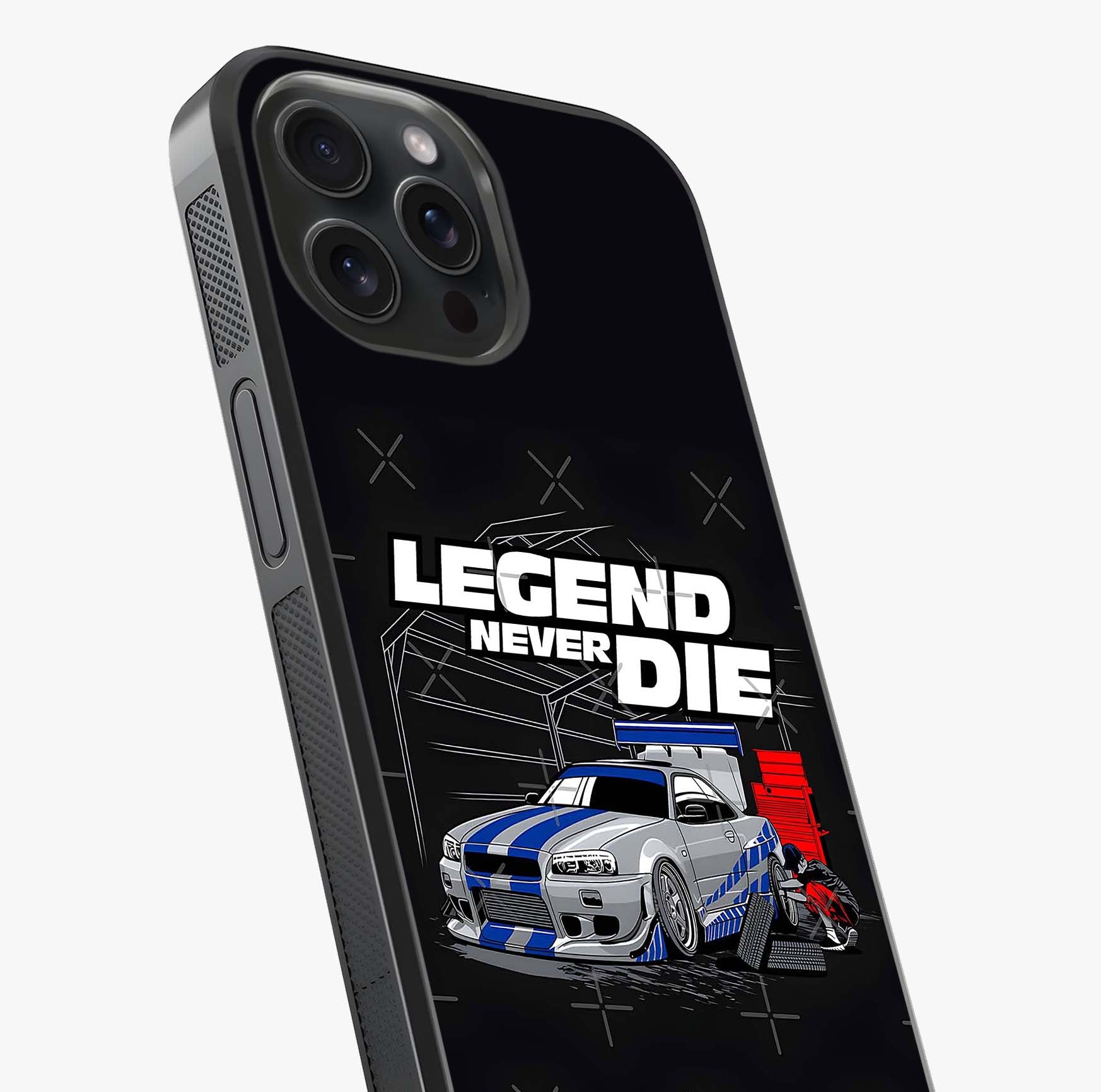 Midnight Racing Legacy Glass Case captured at a warm angle highlighting gloss, texture and premium glass finish.
