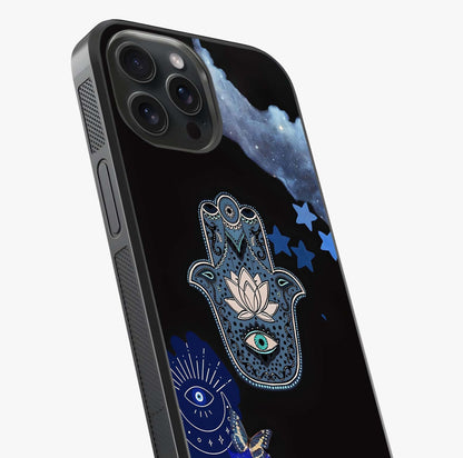 Mystic Hand Aura Glass Case captured at a warm angle highlighting gloss, texture and premium glass finish.