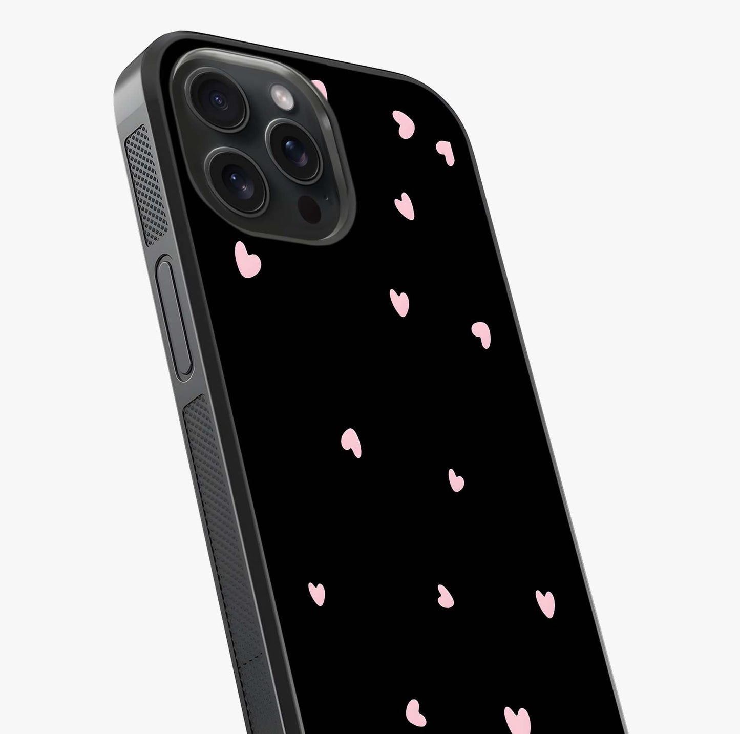Pink Love Drops Glass Case captured at a warm angle highlighting gloss, texture and premium glass finish.