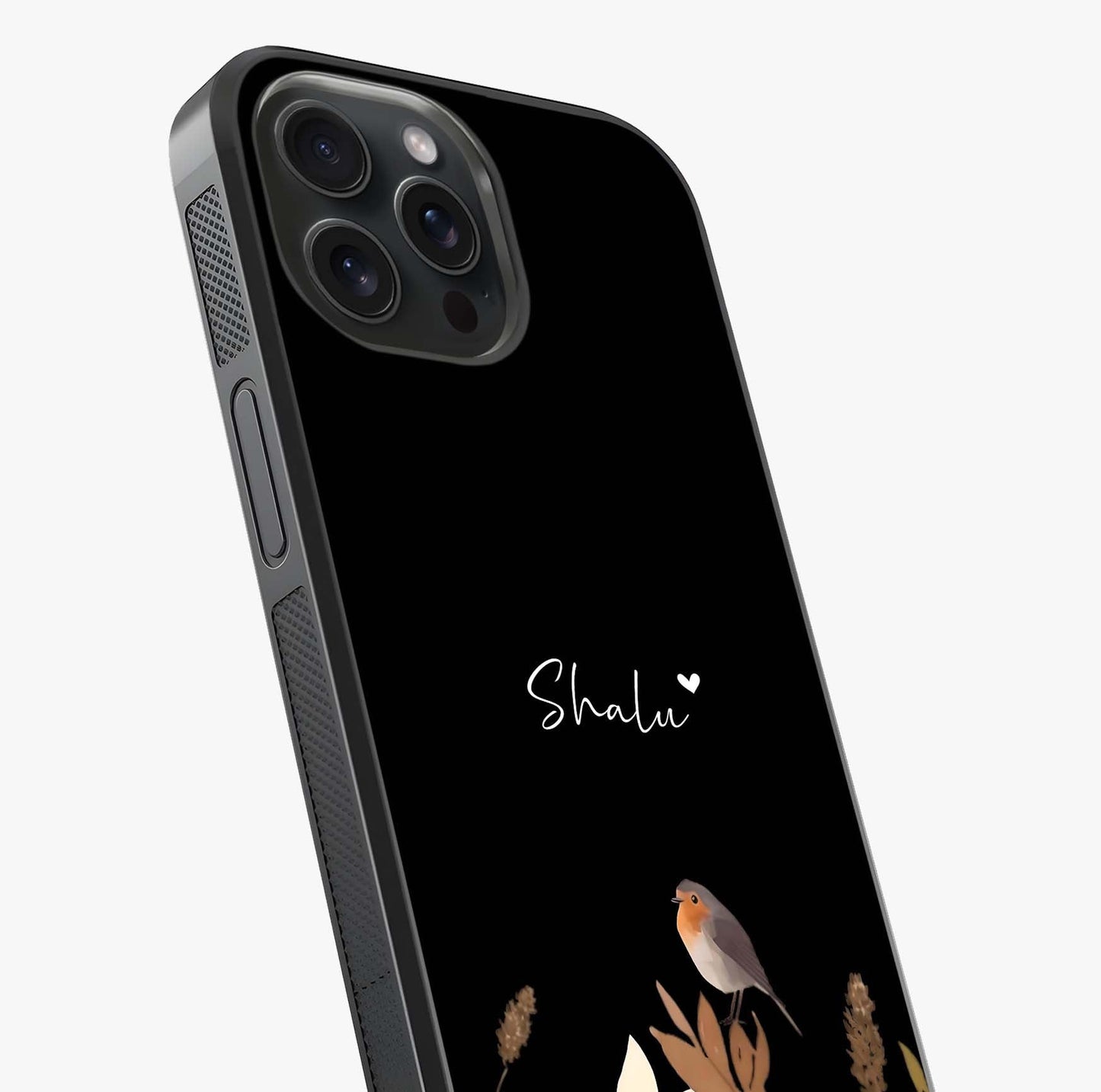 Quiet Garden Tune Custom Name Glass Case captured at a warm angle highlighting gloss, texture and premium glass finish.
