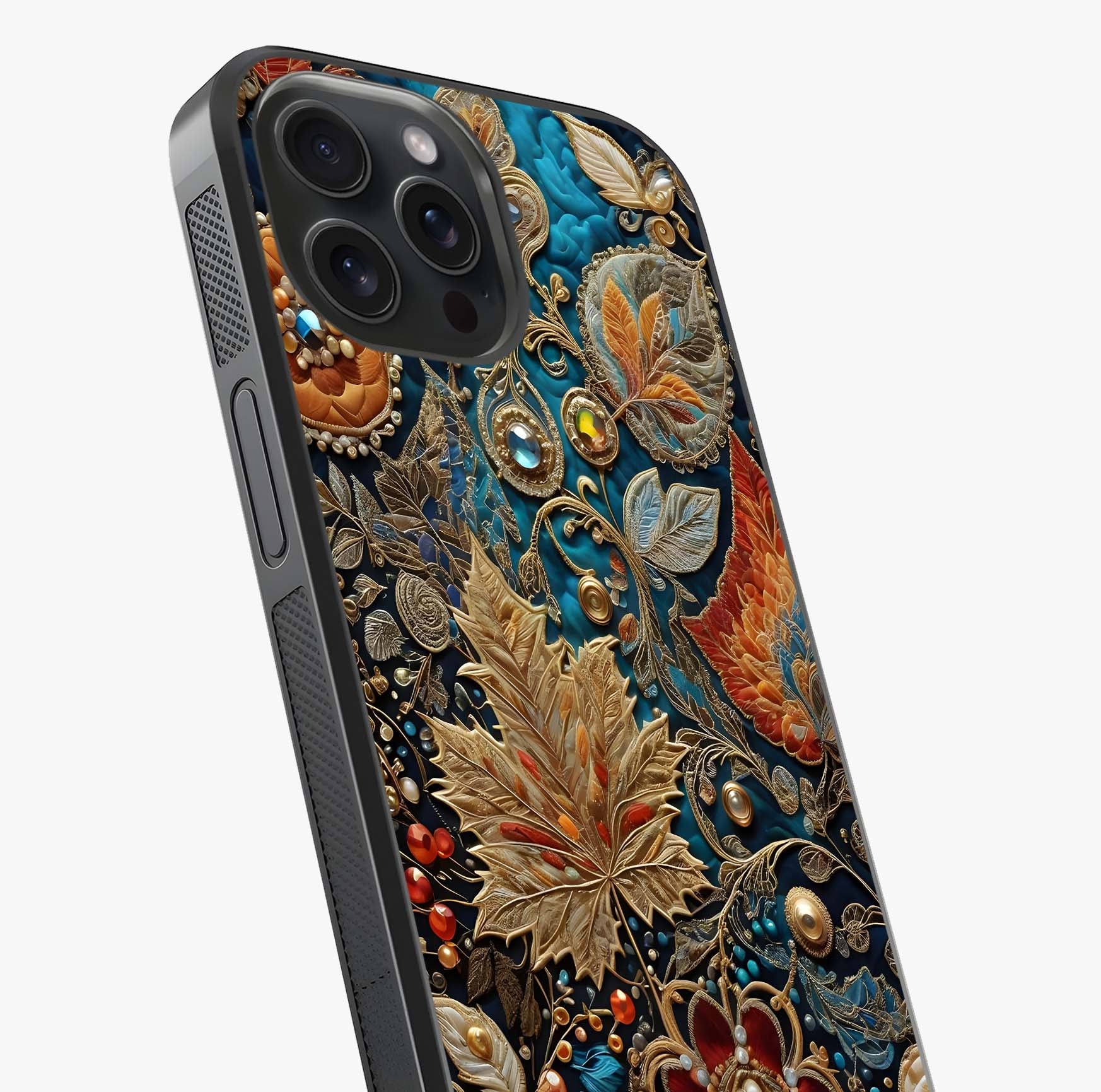 Royal Jewel Garden Glass Case captured at a warm angle highlighting gloss, texture and premium glass finish.