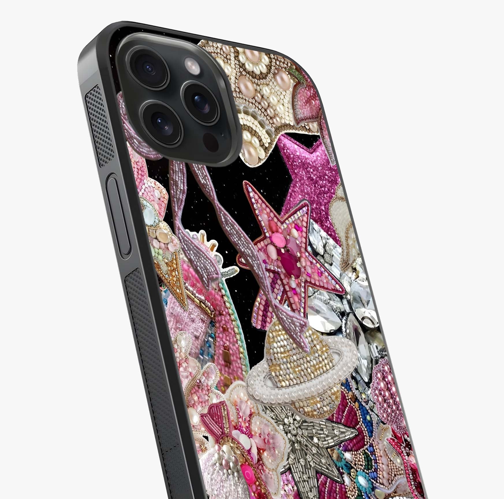Starlit Jewel Dream Glass Case captured at a warm angle highlighting gloss, texture and premium glass finish.