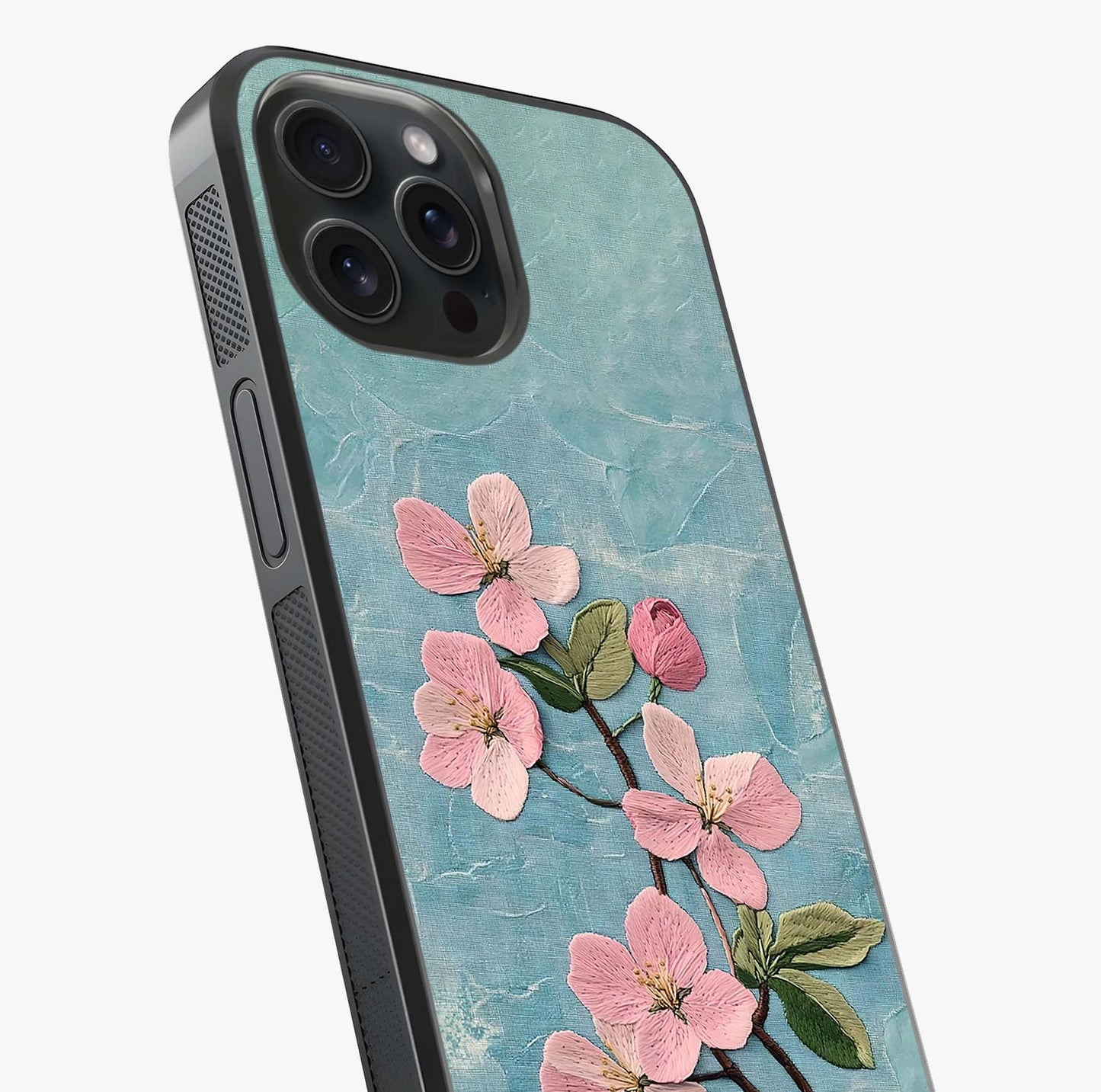 Threaded Blossom Breeze Glass Case captured at a warm angle highlighting gloss, texture and premium glass finish.
