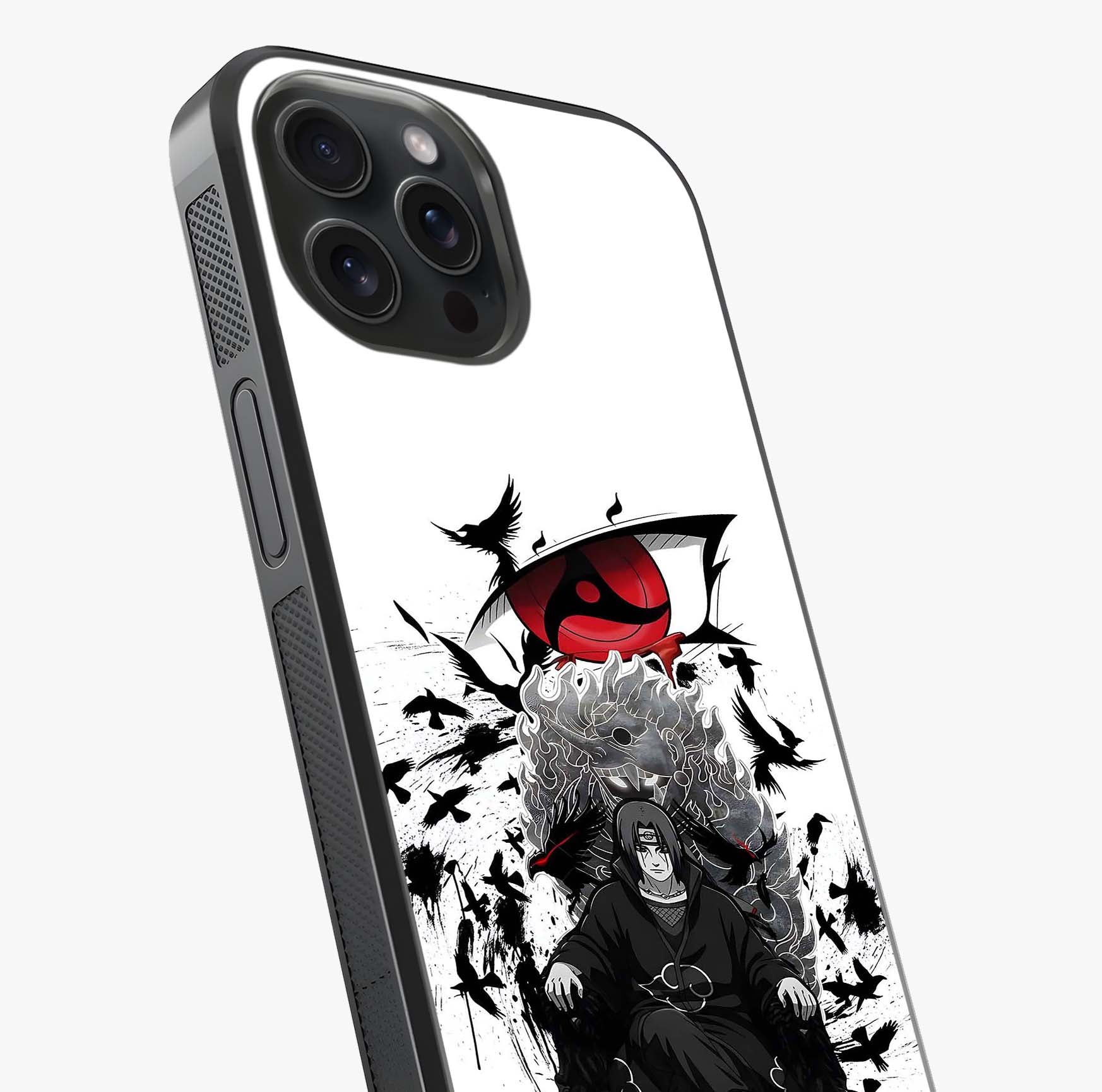 Uchiha Shadow Throne Glass Case captured at a warm angle highlighting gloss, texture and premium glass finish.