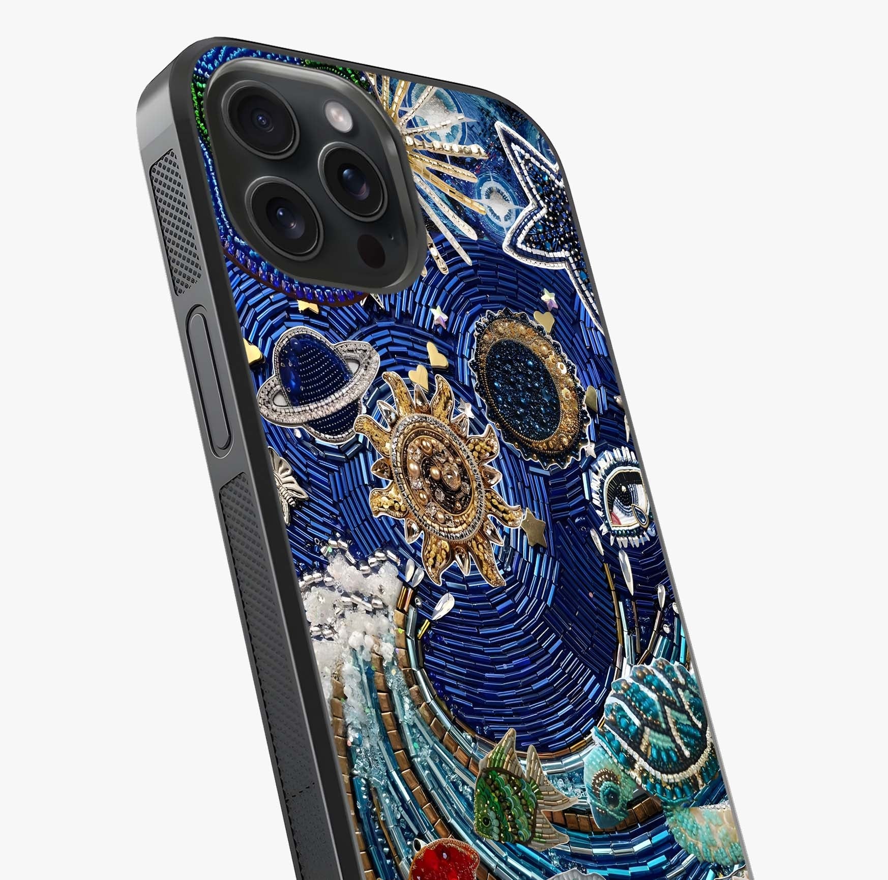 Universe Underwater Spark Glass Case captured at a warm angle highlighting gloss, texture and premium glass finish.