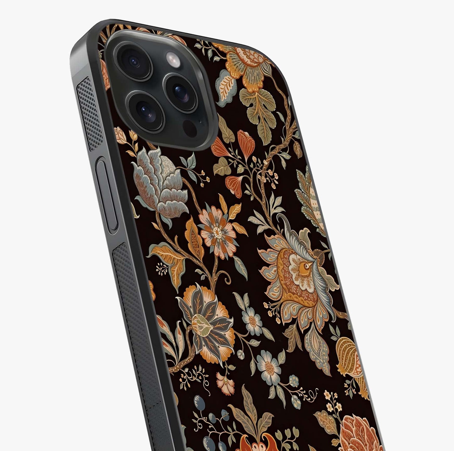 Vintage Floral Dream Glass Case captured at a warm angle highlighting gloss, texture and premium glass finish.