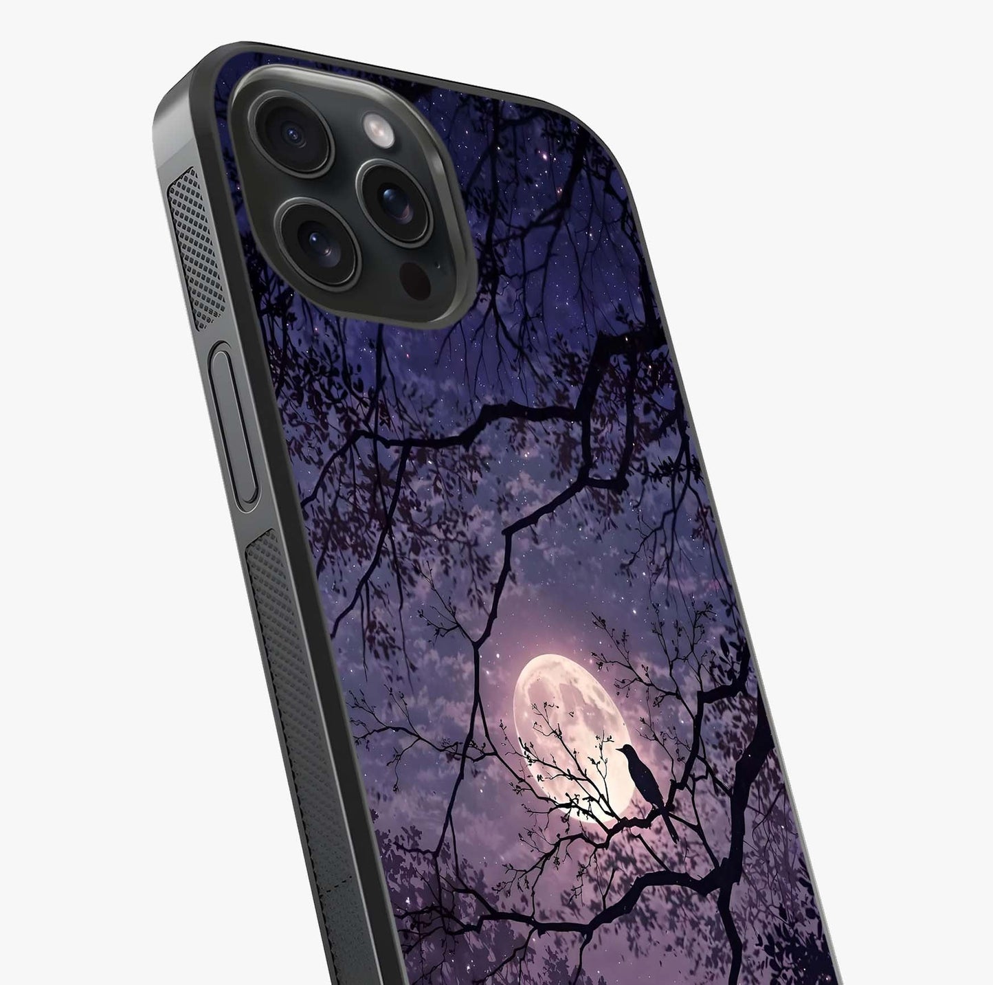 Whispering Moon Silence Glass Case captured at a warm angle highlighting gloss, texture and premium glass finish.