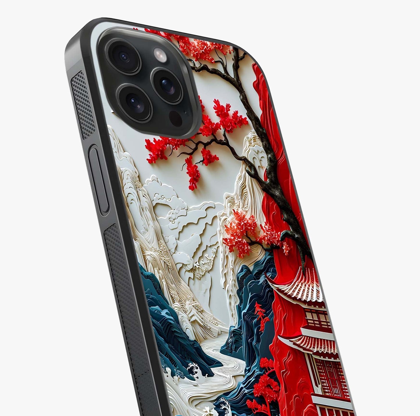 Whispers Of Sakura Waves Glass Case captured at a warm angle highlighting gloss, texture and premium glass finish.