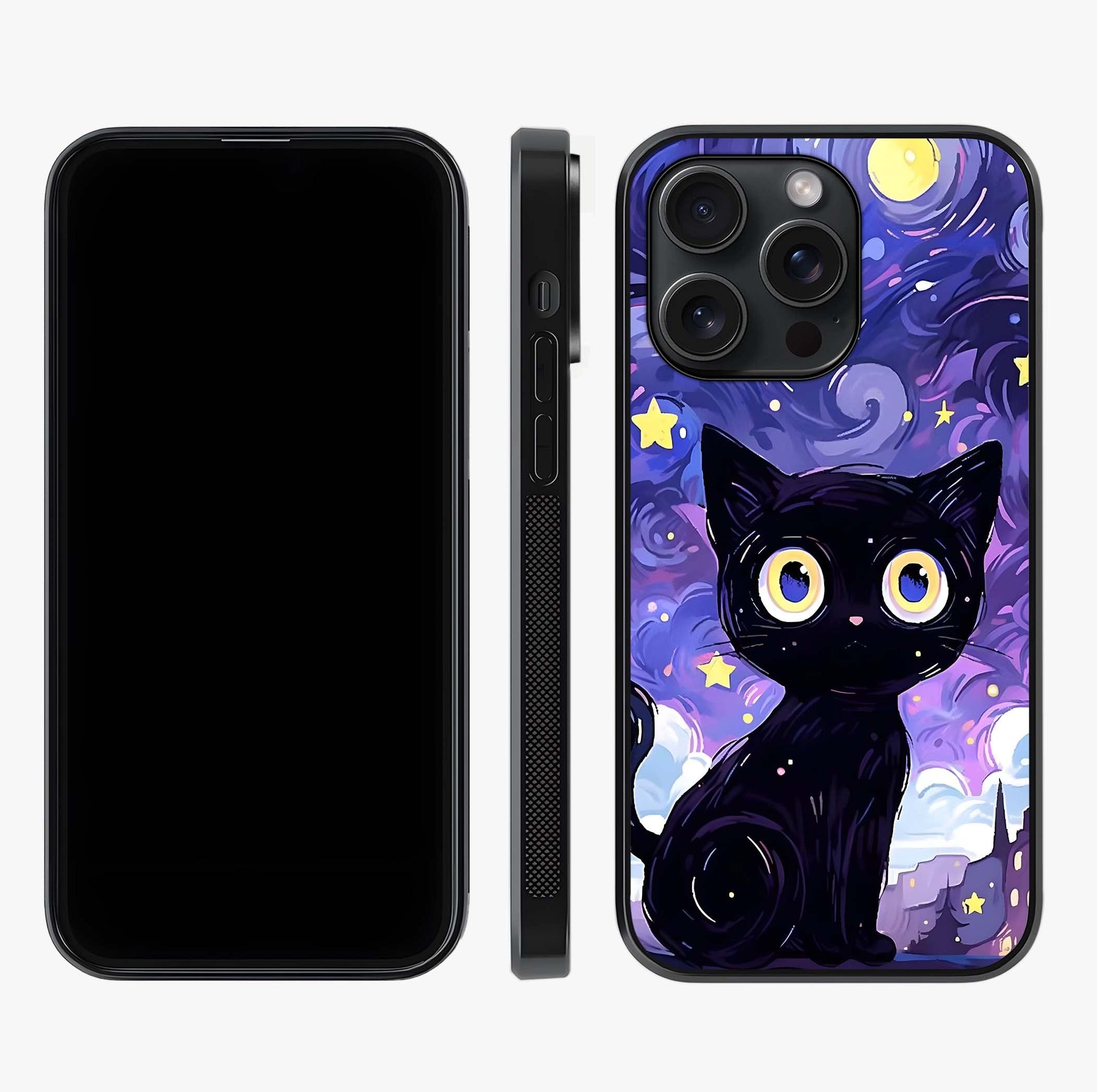 Abstract Cat Art Glass Case displayed upright for full design visibility and premium finish.