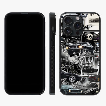 Aesthetic Dark Love Glass Case displayed upright for full design visibility and premium finish.