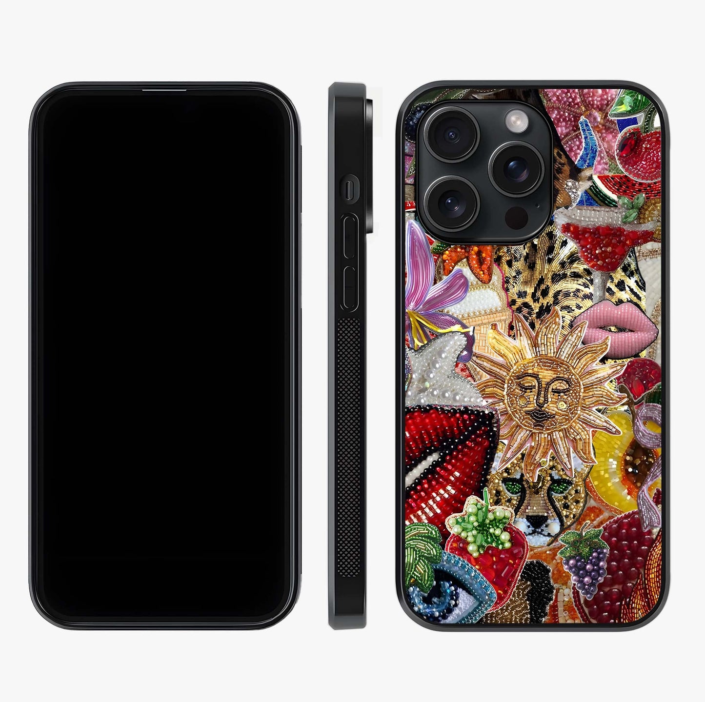 Beaded Fashion Jungle Glass Case displayed upright for full design visibility and premium finish.