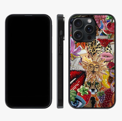Beaded Fashion Jungle Glass Case displayed upright for full design visibility and premium finish.