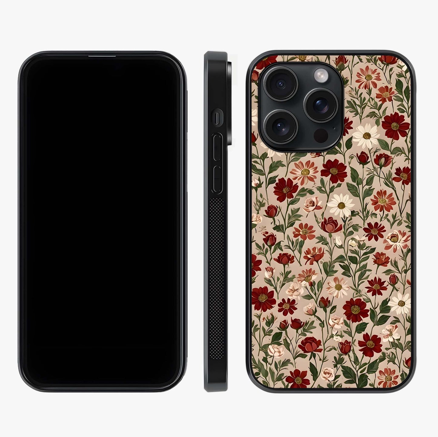 Biege Flower With Leaf Glass Case displayed upright for full design visibility and premium finish.