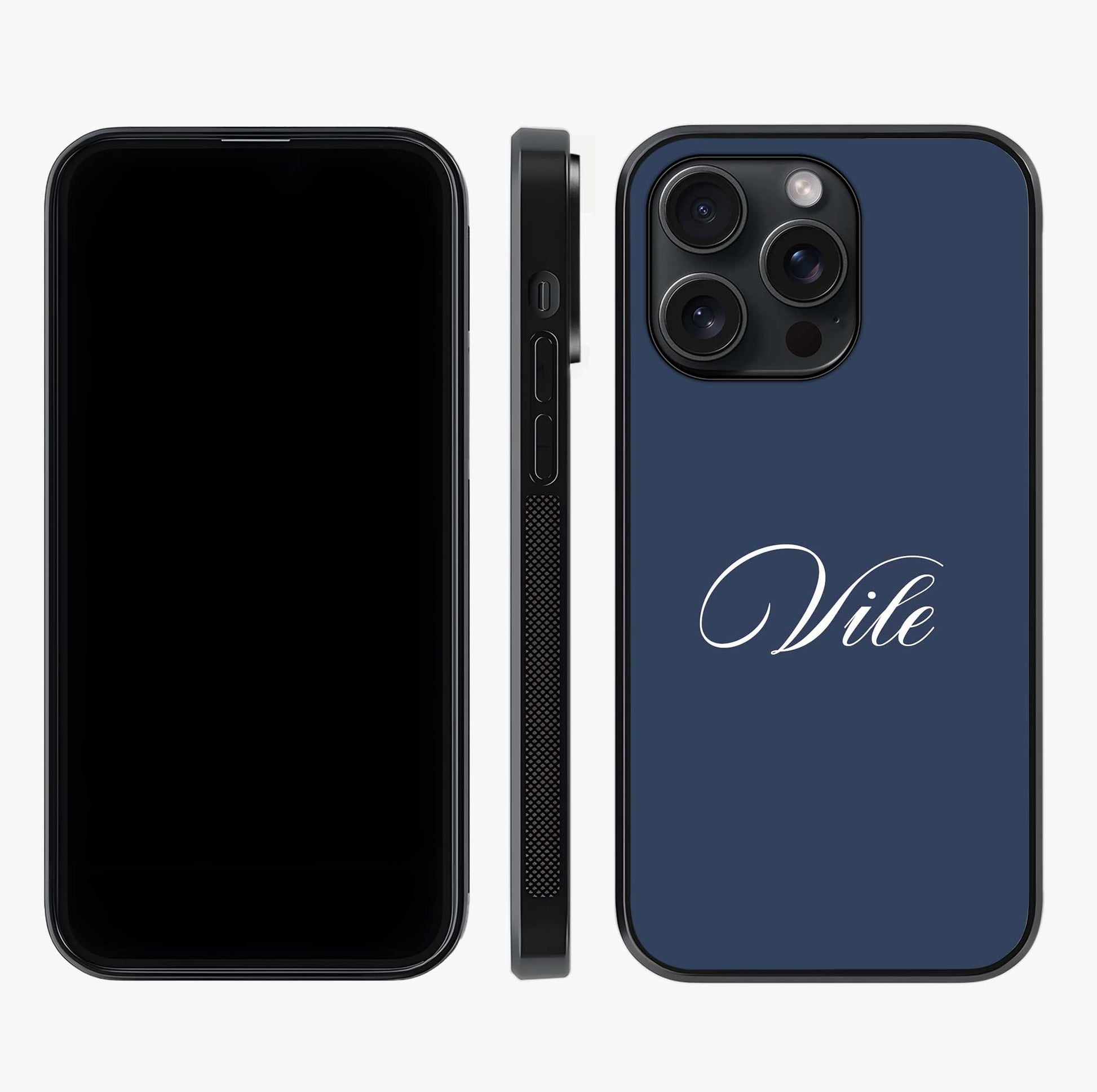 Blue Background Personalized Custom Name Glass Case displayed upright for full design visibility and premium finish.