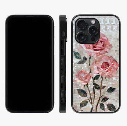 Blush Mosaic Bloom Glass Case displayed upright for full design visibility and premium finish.